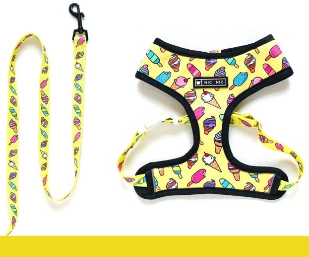 Buntes Ice Cream Geschirr und Leine Set - Gelb - The Masked Frenchie