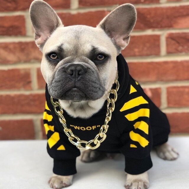 Gefütterter Schwarzer Sport-Kapuzenpulli mit gelben Streifen - The Masked Frenchie