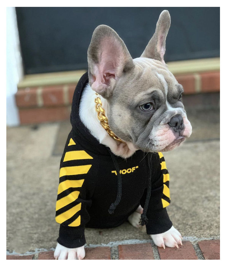 Gefütterter Schwarzer Sport-Kapuzenpulli mit gelben Streifen - The Masked Frenchie