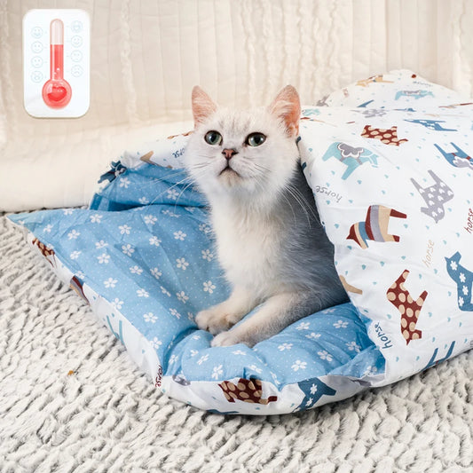 Japanisches Katzenbett – Kuschelige Schlafhöhle für Katzen und Hunde, abnehmbar, mit Kissen, Winter