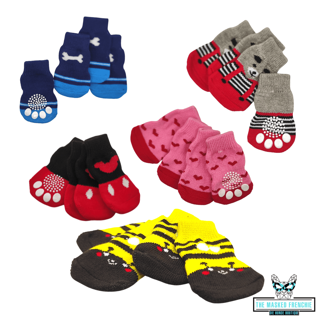 4er Set Haustier Anti-Rutsch Socken - die Beste Hundebekleidung bei The Masked Frenchie - Nur €4.50!