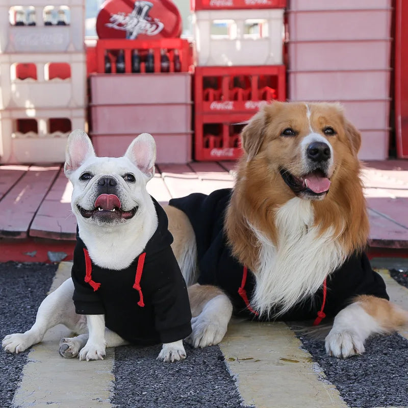 Pullover mit Kapuze in Schwarz mit rotem Karomuster für große und kleine Hunde - die Beste  bei The Masked Frenchie - Nur €17.99!