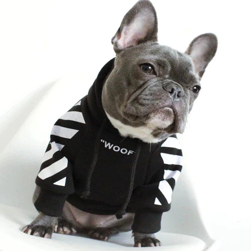 Gefütterter Sport-Kapuzenpulli Schwarz Weiß - die Beste Hundebekleidung bei The Masked Frenchie - Nur €21.99!