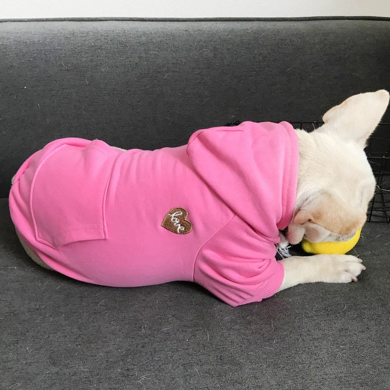 Partner Look! Kapuzenpulli in poppigen Farben - die Beste Hundebekleidung bei The Masked Frenchie - Nur €21.99!