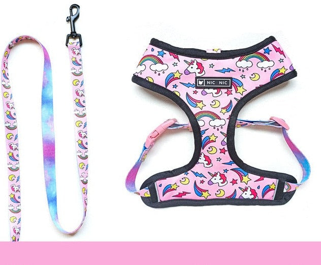 Buntes Einhorn Geschirr und Leine Set - Rosa oder Blau - die Beste Halsbänder & Geschirre bei The Masked Frenchie - Nur €29.99!