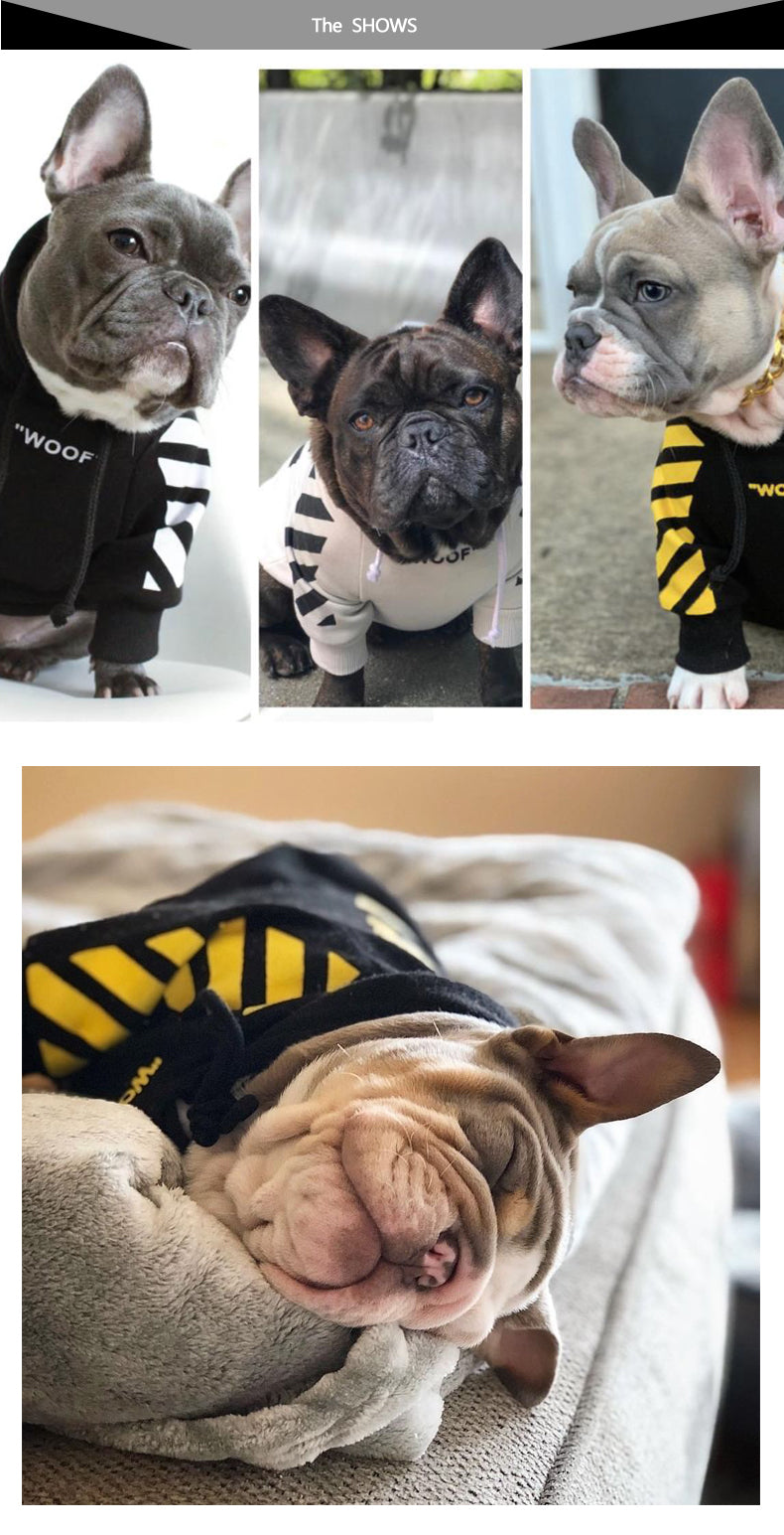 Gefütterter Schwarzer Sport-Kapuzenpulli mit gelben Streifen - die Beste Hundebekleidung bei The Masked Frenchie - Nur €21.99!