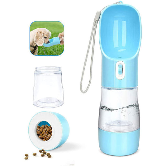2-in-1 Multifunktions Hunde Wasserflasche mit Futterbehälter und Trinknapf - die Beste Tierfutterbehälter bei The Masked Frenchie - Nur €22.75!
