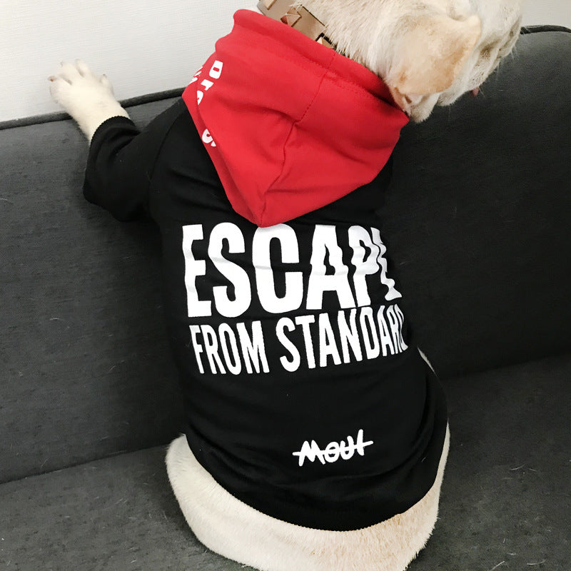 Partner Look! Hoodie Rot Schwarz "Escape from Standard" - die Beste Hundebekleidung bei The Masked Frenchie - Nur €29.99!