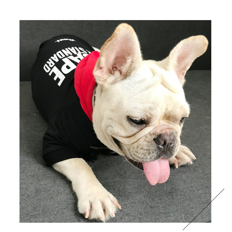 Partner Look! Hoodie Rot Schwarz "Escape from Standard" - die Beste Hundebekleidung bei The Masked Frenchie - Nur €29.99!